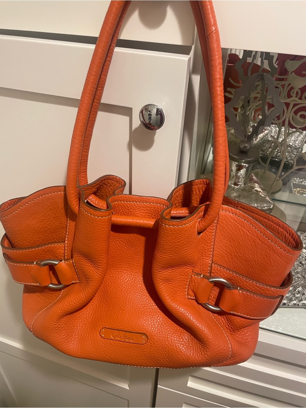 Cole Haan Orange Pebbled Leather Shoulder Tote